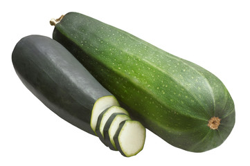 Two green zucchini on a white background. Ingredients for cooking