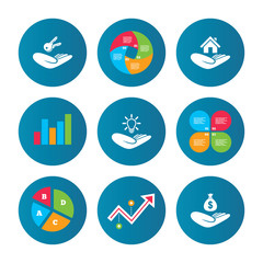 Helping hands icons. Protection and insurance.