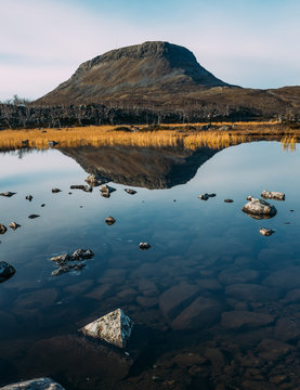 Autumn color on Kilpisjarvi and Saana Fell side of the lake. Finnish tundra landscape