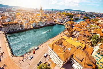 Foto op Plexiglas Aerial panoramic cityscape view on the old town of Zurich city in Switzerland © rh2010