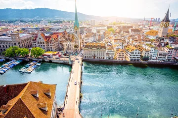 Deurstickers Aerial panoramic cityscape view on the old town of Zurich city in Switzerland © rh2010