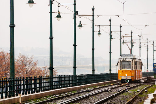 Yellow Tram in Budapest, Hungary