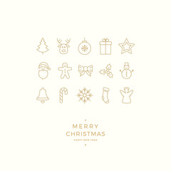 merry christmas minimal gold icon card