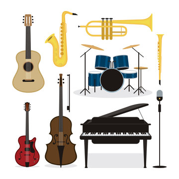 Jazz Music Instruments Objects Set, Design Element Symbol and Icons Vector
