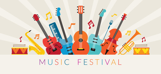Naklejka premium Music Instruments Objects Background, Festival, Event, Live, Concert