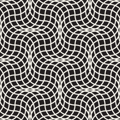 Vector Seamless Black and White Wavy Lines Lattice Pattern