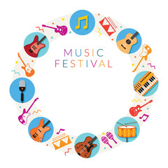 Fototapeta na wymiar Music Instruments Icons Frame, Festival, Event, Live, Concert