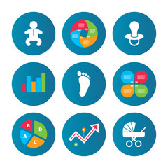 Baby infants icons. Buggy and dummy symbols.