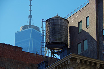 New York City urban water towers and rooftops