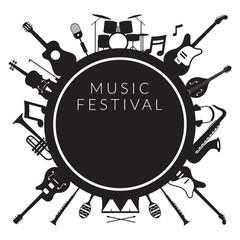 Fototapeta premium Music Instruments Objects Label Silhouette Background, Festival, Event, Live, Concert
