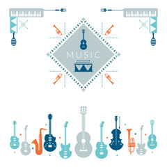 Music Instruments Object, Label and Badge, Line and Shape Style, Border and Frame