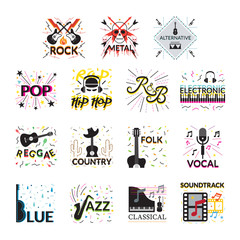 Naklejka premium Music Genres Signs and Symbols, Vector Illustration, Design Element
