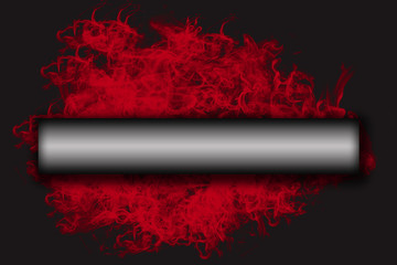 Metal horizontal rectangle label with shadows on the red smoke and black background. The shape is ready for your text.