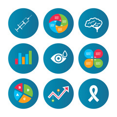 Medicine icons. Syringe, eye, brain and ribbon.