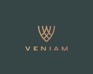 Creative flying shield vector logo symbol. Luxury abstract letter V premium victory logotype.