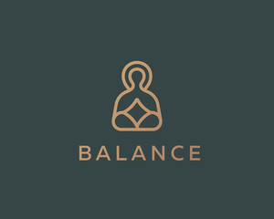 Meditation yoga linear logo design. Zen balance vector logotype. Creative harmony relax symbol.