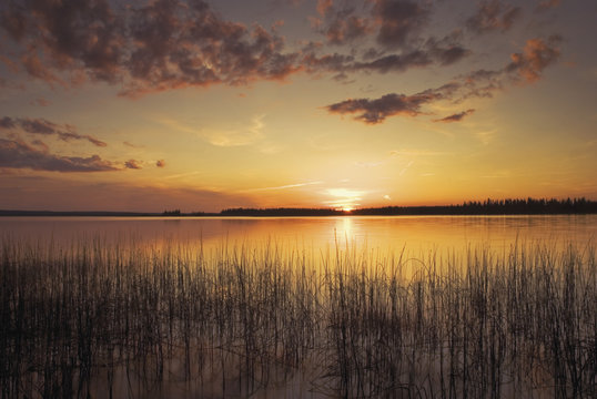 Sunset On A Lake; Saskatchewan, Canada