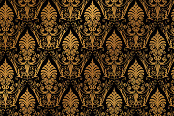 Vector luxury baroque black golden seamless wallpaper pattern