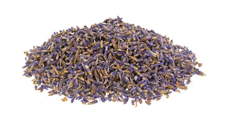 Lavender flower petals on a white background