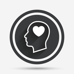 Head with heart sign icon. Male human head.