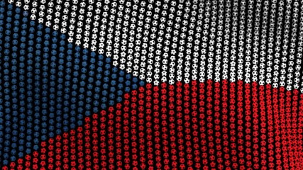 Flag of Czech Republic, consisting of many balls fluttering in the wind, on a black background. 3D illustration.
