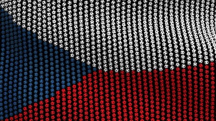 Flag of Czech Republic, consisting of many balls fluttering in the wind, on a black background. 3D illustration.