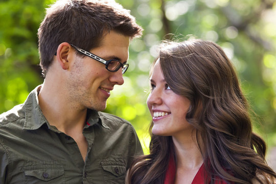 Portrait Of A Newlywed Couple In A Park; Edmonton, Alberta, Canada