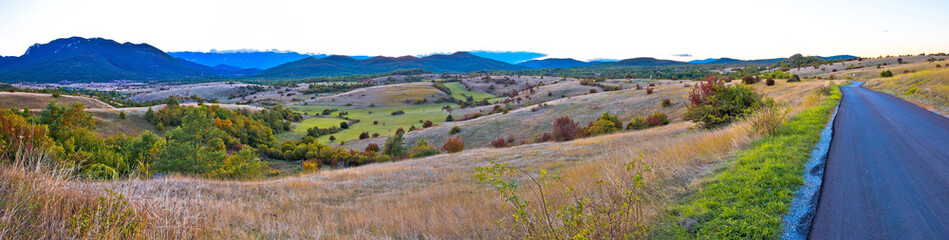 Autumn landscape of Lika region paoramic view