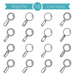 16 Magnifying Glass Line Icons