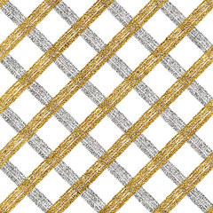 Abstract seamless pattern of gold silver cage, seamless golden silvern background of diagonal stripes, lines or strokes, hand drawn vector pattern for invitation, card, wedding, holiday, web, paper