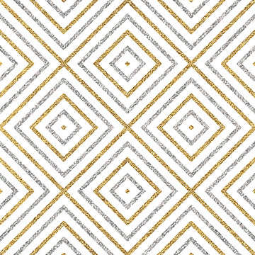 Geometric seamless pattern of gold silver diagonal lines or strokes, abstract seamless background of golden silvery rhombus, square, vector for paper, card, invitation, wrapping, textile, web design