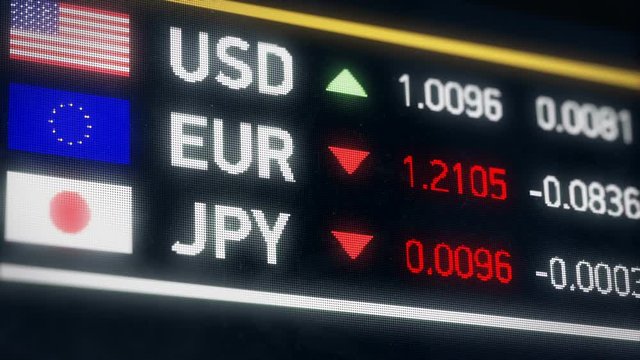Japanese Yen, US dollar, Euro comparison, currencies falling, financial crisis. World currencies plummet down, financial crisis, stock market crash

