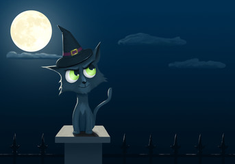 Digital painting of a halloween cat with copyspace