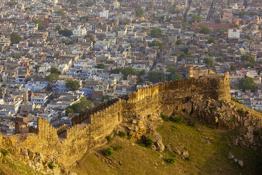 High Angle View Of Amer Fort; Jaipur, Rajasthan, India