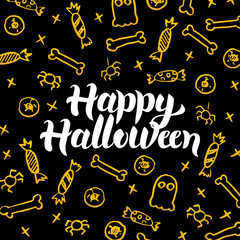 Happy Halloween Gold Black Postcard