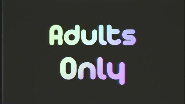 Vintage 1970s style animation, abstract colored ink blots moving and the text Adults Only. VHS fx, intro or opening for a movie or a tv show.

