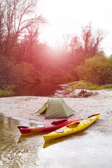 Kayaking on the river.