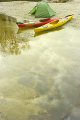 Kayaking on the river.