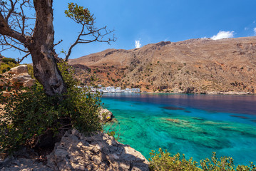 Fototapeta premium Sea bay with transparent blue water near Loutro town on Crete island