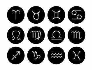 Silver signs of the zodiac. 3D rendering