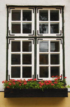 Window And Flower Box In The Old Town Of Riga; Riga, Latvia