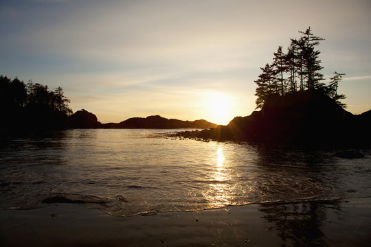 Ucluth Beach At Wya Point At Sunset Near Ucluelet On Vancouver Island; British Columbia, Canada