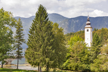 St John church on the Bohinj lake in Slovenia