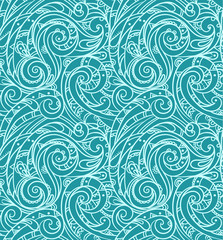 Seamless sea vector blue wave line pattern, sea background