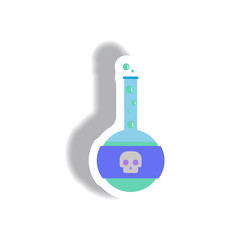 Vector illustration paper sticker Halloween icon test tube with potion