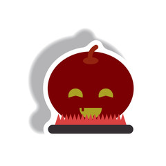 Vector illustration paper sticker Halloween icon smiling pumpkin