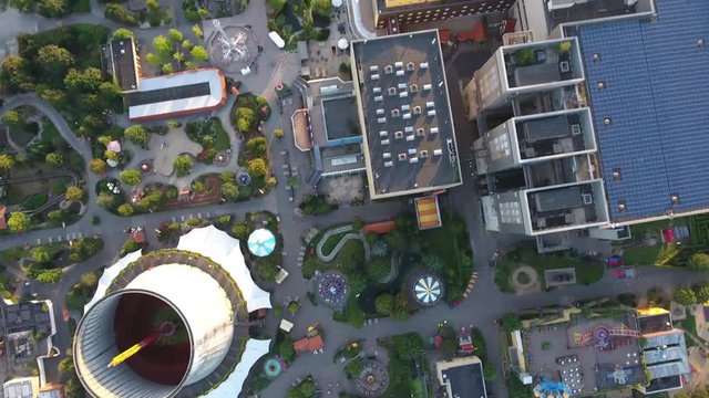 Aerial View Old Historic Nucelar Plant is now an Amusement Park near the River