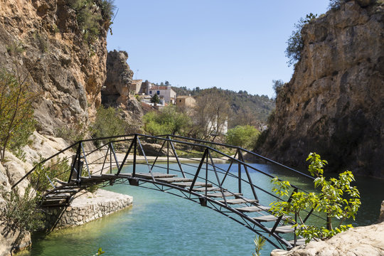 hanging bridge on Lake Bolbaite, Valencia, Spain