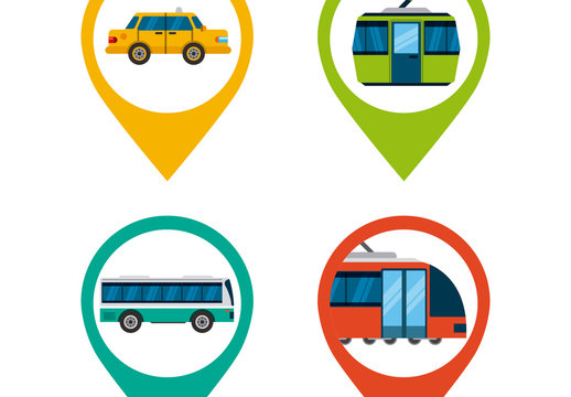 4 Transportation and Location Pin Icons