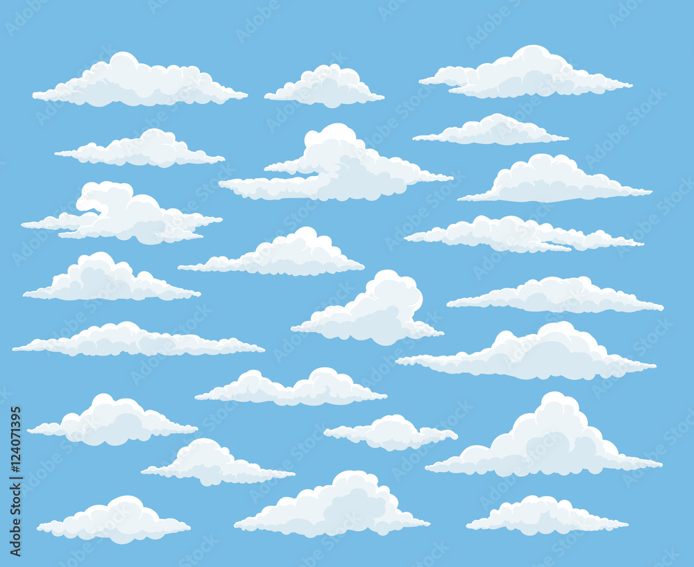 Wall mural cartoon cloud vector set. blue sky with white clouds